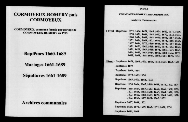 Cormoyeux-Romery. Baptêmes, mariages, sépultures 1660-1689