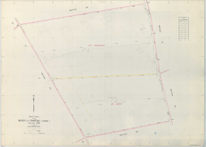 Bussy-le-Château (51097). Section ZM 1 échelle 1/2000, plan remembré pour 1969, plan régulier (papier armé)