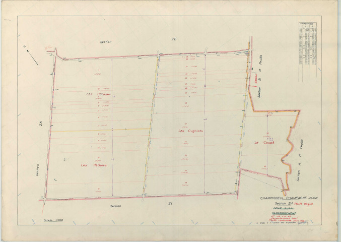 Champigneul-Champagne (51117). Section ZH échelle 1/2000, plan remembré pour 1957, plan régulier (papier armé)