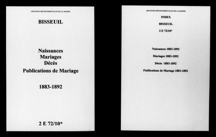 Bisseuil. Naissances, mariages, décès, publications de mariage 1883-1892