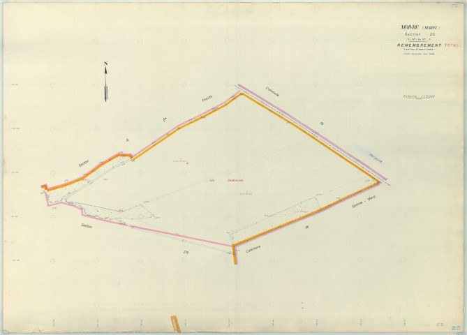 Moivre (51371). Section ZS échelle 1/2000, plan remembré pour 1968, plan régulier (papier armé)