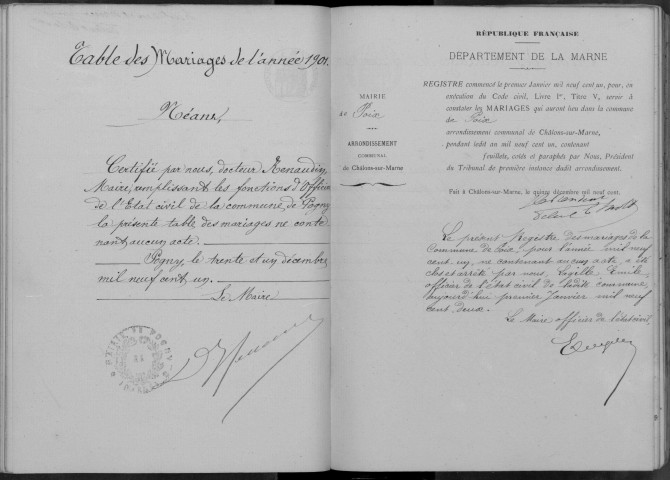 Pogny. Mariages 1901