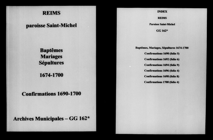 Reims. Saint-Michel. Baptêmes, mariages, sépultures, confirmations 1674-1700