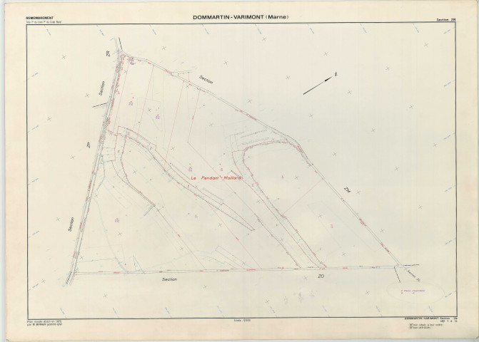 Dommartin-Varimont (51214). Section ZN échelle 1/2000, plan remembré pour 1970, plan régulier (papier armé)