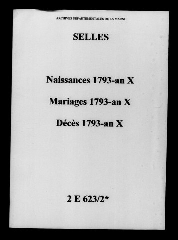 Selles. Naissances, mariages, décès 1793-an X