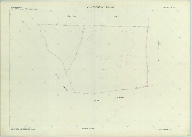 Villeseneux (51638). Section ZS échelle 1/2000, plan remembré pour 1967, plan régulier (papier armé)