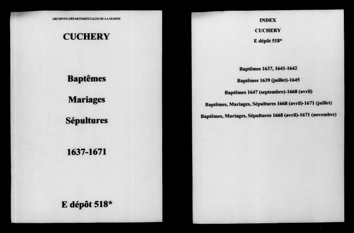 Cuchery. Baptêmes, mariages, sépultures 1637-1671