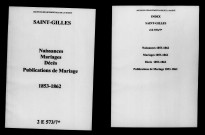 Saint-Gilles. Naissances, mariages, décès, publications de mariage 1853-1862