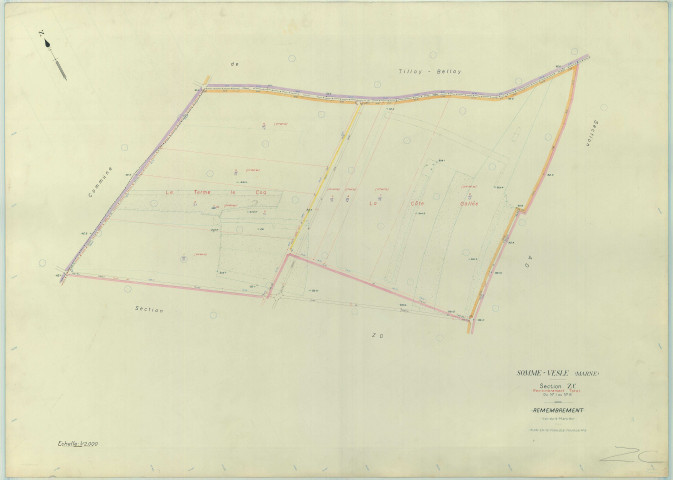 Somme-Vesle (51548). Section ZC échelle 1/2000, plan remembré pour 1963, plan régulier (papier armé)