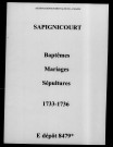 Sapignicourt. Baptêmes, mariages, sépultures 1733-1736