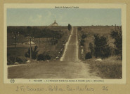 SOUAIN-PERTHES-LÈS-HURLUS. Route de Suippes à Vouziers-5-Navarin. Le Monument domine les champs de Bataille (pris à 4 kilomètres).