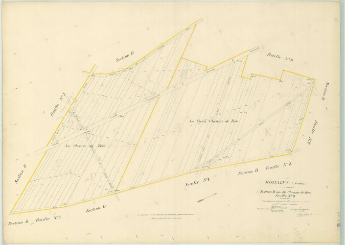 Val-des-Marais (51158). Morains (51383). Section B8 échelle 1/1000, plan mis à jour pour 1927 (Morains le Petit), plan non régulier (papier)