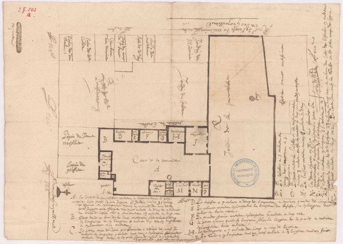 Plan de la maison de la Pourcelette, à Reims (vers 1614)