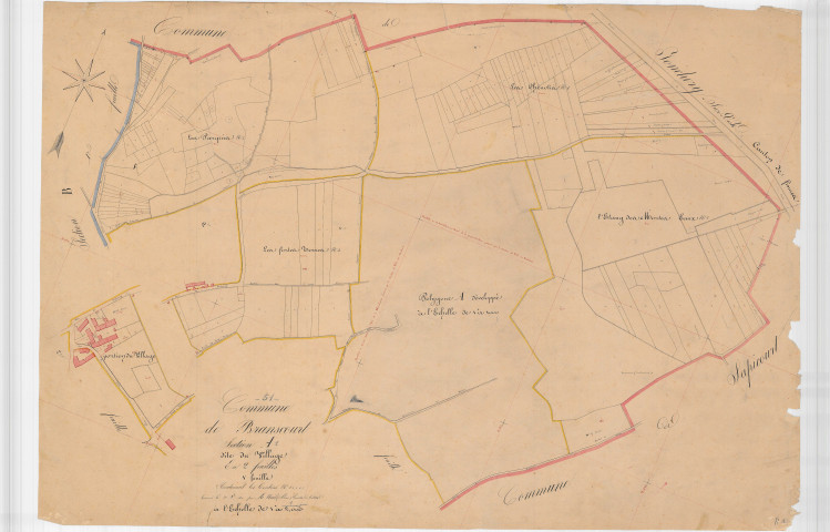 Branscourt (51081). Section A1 2 échelle 1/2000, plan fait pour 1838, plan non régulier, plan napoléonien (papier).