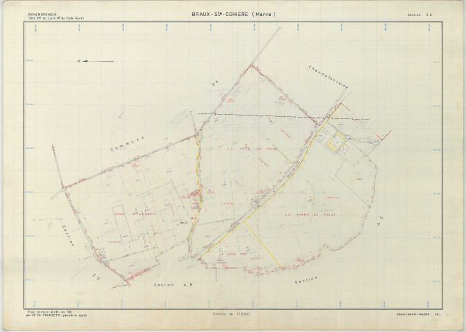 Braux-Sainte-Cohière (51082). Section ZE échelle 1/2000, plan remembré pour 1960, plan régulier (papier armé)
