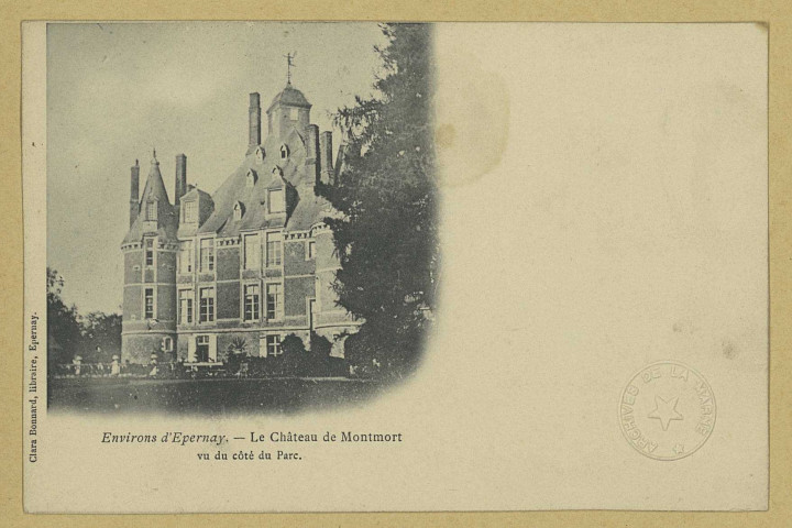 MONTMORT-LUCY. Environs d'Épernay. Le Château de Montmort. Vu du côté du Parc.
EpernayLib. Clara Bonnard.Sans date