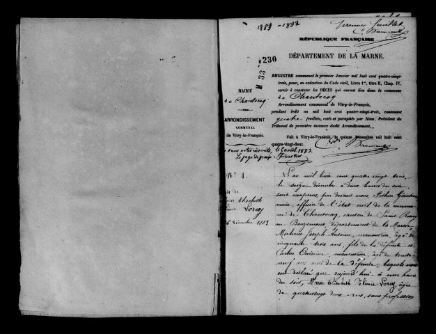 Chantecoq. Décès 1883-1892