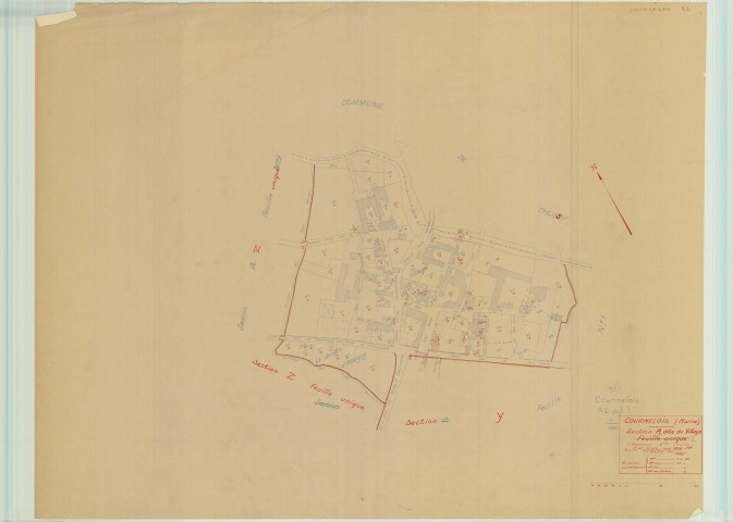 Val-de-Vesle (51571). Section A1 2 échelle 1/1000, plan mis à jour pour 1952, ancienne commune de Courmelois (51189), plan non régulier (papier).