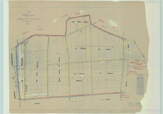 Taissy (51562). Section Z1 échelle 1/2000, plan renouvelé pour 1957, plan régulier (papier).