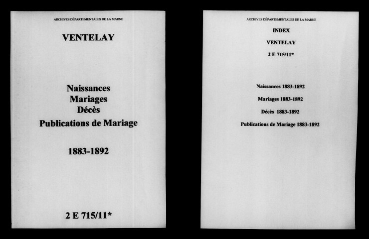 Ventelay. Naissances, mariages, décès, publications de mariage 1883-1892