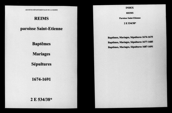 Reims. Saint-Etienne. Baptêmes, mariages, sépultures 1674-1691