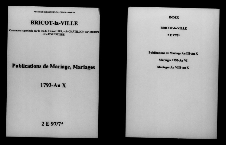 Bricot-la-Ville. Publications de mariage, mariages 1793-an X
