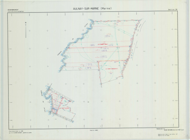 Aulnay-sur-Marne (51023). Section ZM échelle 1/2000, plan remembré pour 1990, plan régulier (calque)