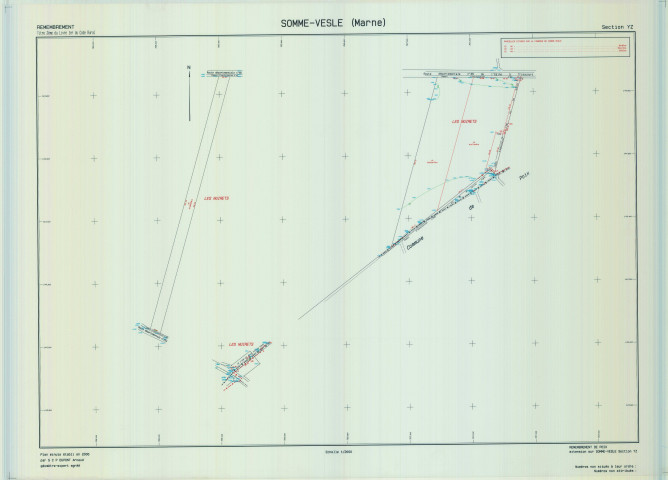 Somme-Vesle (51548). Section YZ 2 échelle 1/2000, plan remembré pour 1989 (extension sur Poix section ZB), plan régulier (calque)