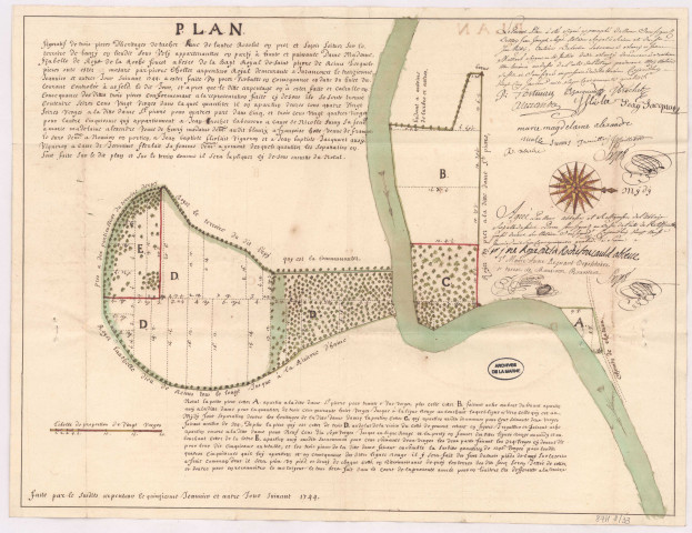 Plan de trois pièces de terre appartenant à l'abbesse de Saint-Pierre-les-Dames de Reims (1744), Pierre Cholet