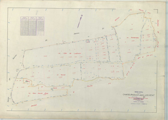 Châtelraould-Saint-Louvent (51134). Section ZD échelle 1/2000, plan remembré pour 1966, plan régulier (papier armé)