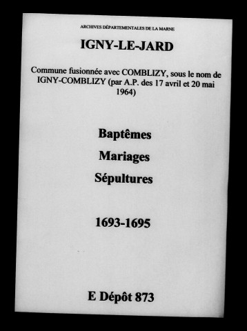 Igny-le-Jard. Baptêmes, mariages, sépultures 1693-1695