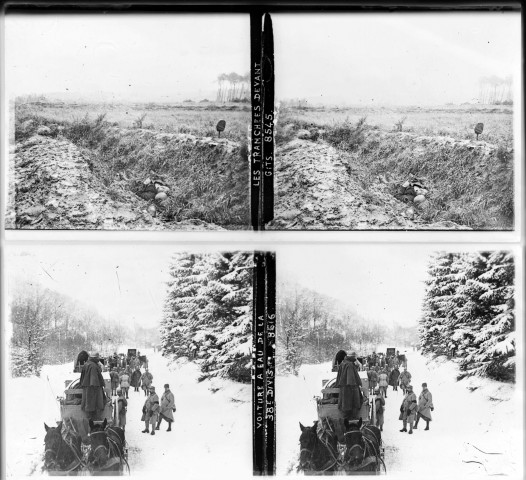 Les tranchées devant Gits (vue 1). Voiture à eau de la 38e division (vue 2)