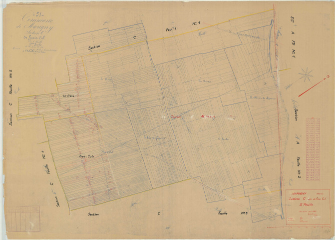 Marigny (51351). Section C2 échelle 1/2000, plan mis à jour pour 01/01/1938, non régulier (papier)
