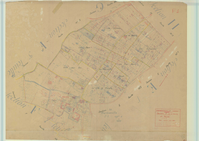 Hermonville (51291). Section F1 échelle 1/1250, plan mis à jour pour 1946, plan non régulier (papier).