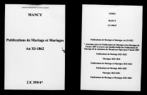 Mancy. Publications de mariage, mariages an XI-1862