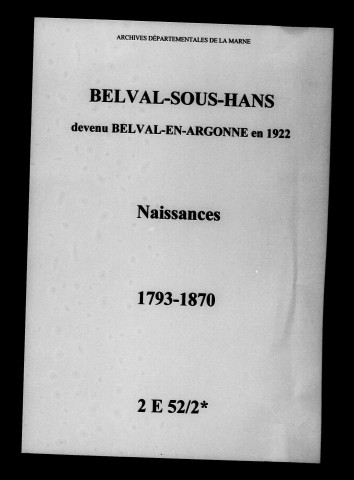 Belval-sous-Hans. Naissances 1793-1870