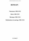 Romain. Naissances, décès, mariages, publications de mariage 1903-1912