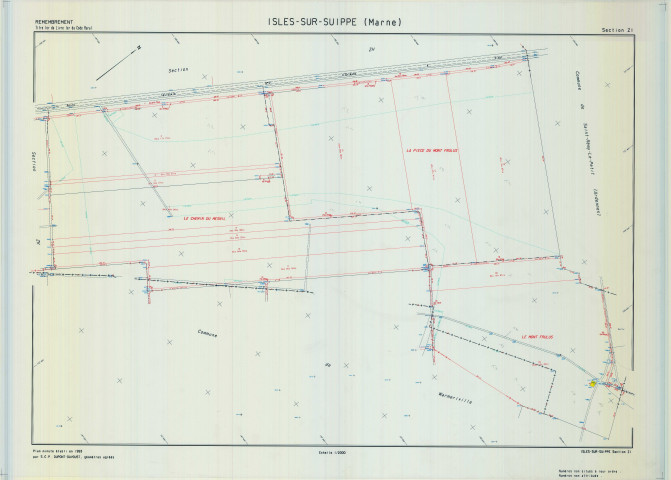 Isles-sur-Suippe (51299). Section ZI échelle 1/2000, plan remembré pour 1995, plan régulier de qualité P5 (calque).