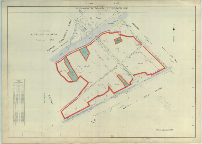 Conflans-sur-Seine (51162). Section ZC échelle 1/2000, plan remembré pour 01/01/1964, régulier avant 20/03/1980 (papier armé)