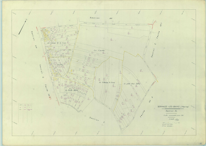 Sermaize-les-Bains (51531). Section AL échelle 1/1000, plan renouvelé pour 1964, plan régulier (papier armé)