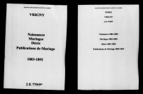 Vrigny. Naissances, mariages, décès, publications de mariage 1883-1892