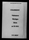 Charmont. Naissances, mariages, décès an XI-1812