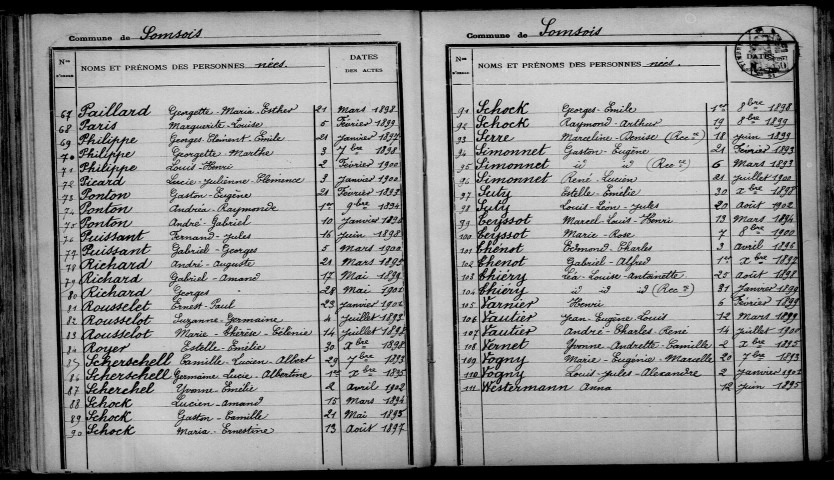 Somsois. Table décennale 1893-1902