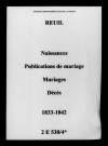 Reuil. Naissances, publications de mariage, mariages, décès 1833-1842