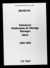 Bisseuil. Naissances, publications de mariage, mariages, décès 1843-1852