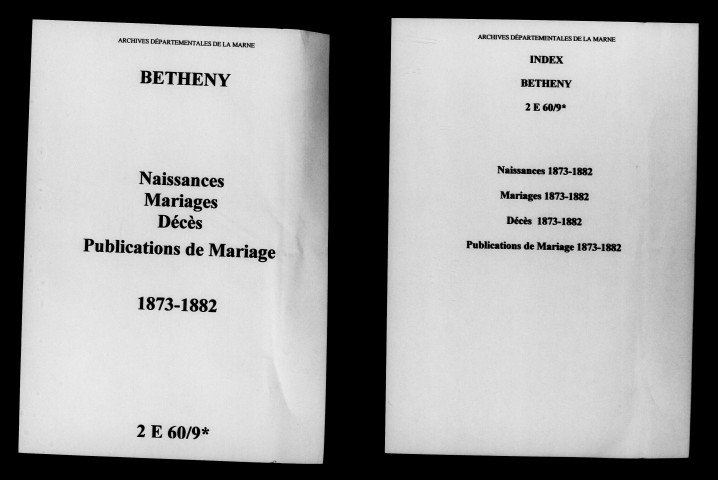 Bétheny. Naissances, mariages, décès, publications de mariage 1873-1882
