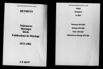 Bétheny. Naissances, mariages, décès, publications de mariage 1873-1882