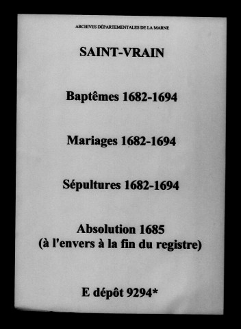 Saint-Vrain. Baptêmes, mariages, sépultures 1682-1694