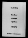 Bagneux. Baptêmes, mariages, sépultures 1703-1712