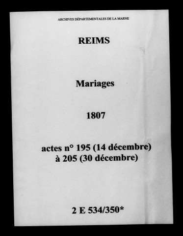Reims. Mariages 1807